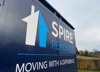Spire Removals van on the job during a house move, Hampshire.